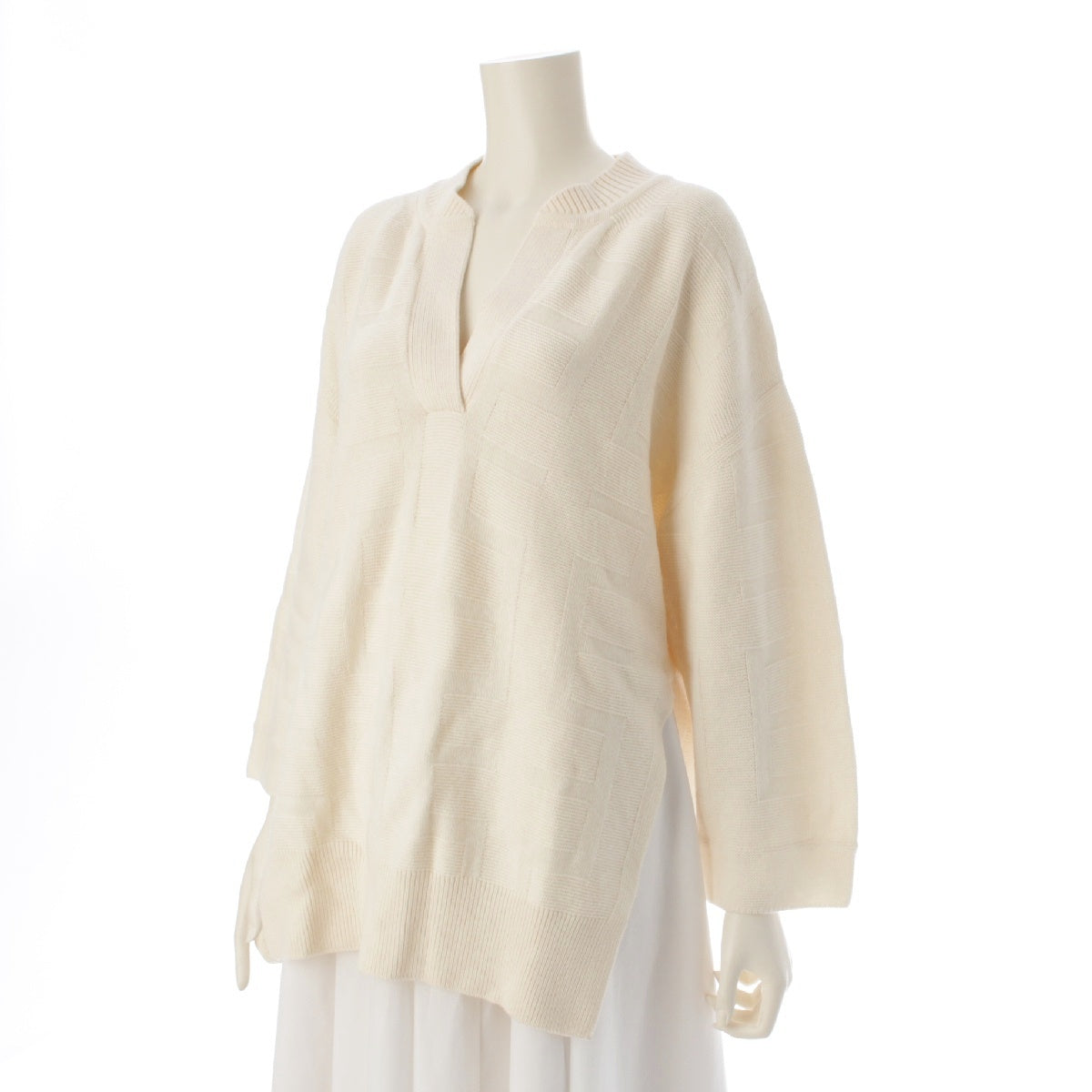 Hermes 22AW Wool H Pattern All-over Pattern Knit Sweater Skipper Knit Pullover 2H2623DA Off-White 34