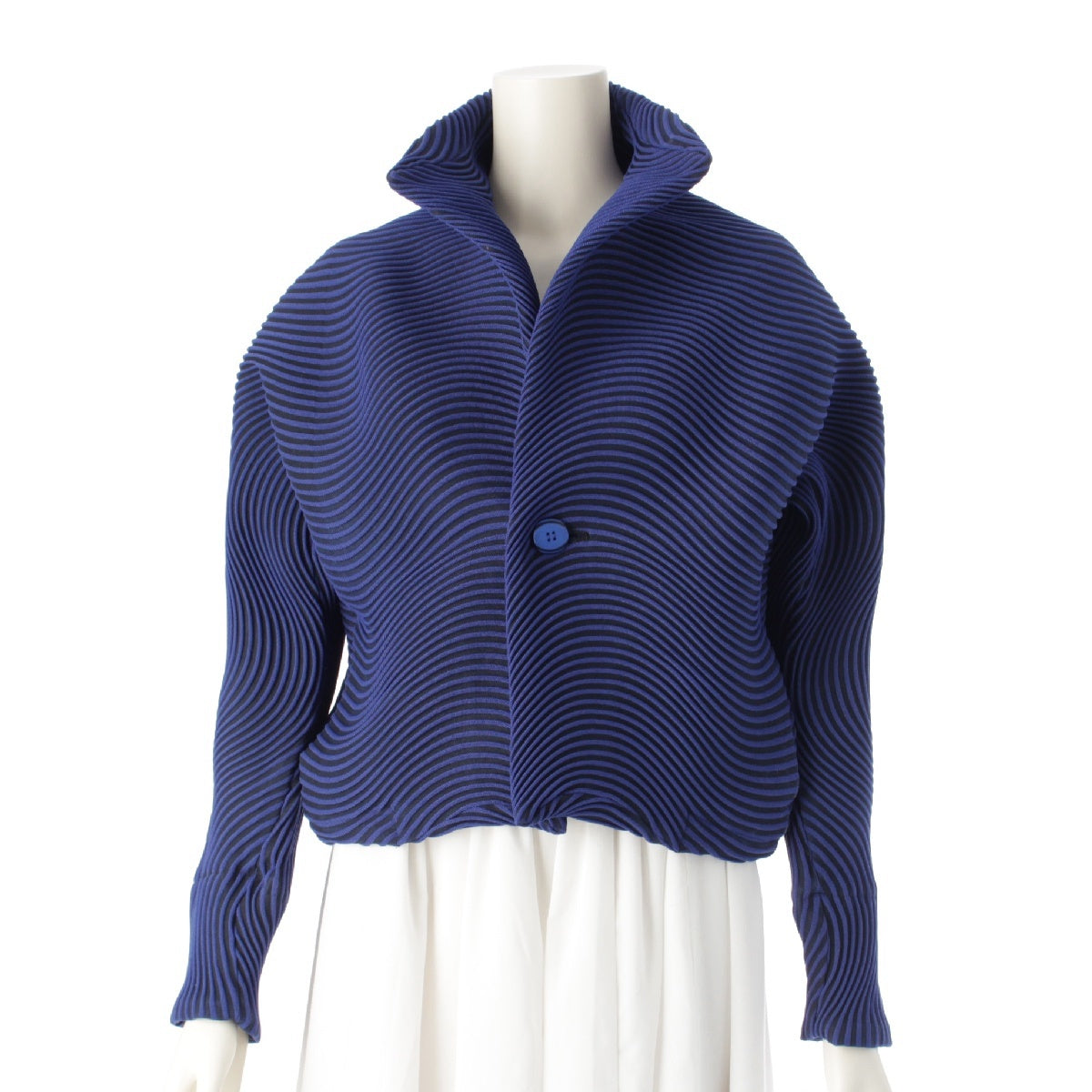 Issey Miyake 2016 3D Steam Pleated Tailored Jacket 1B Polyester IM62FD540 Blue Black 2