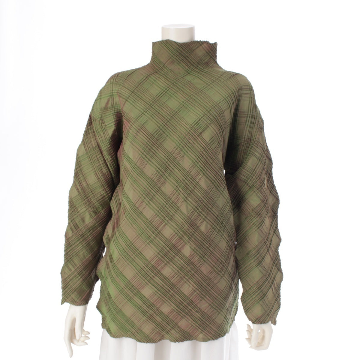 ISSEY MIYAKE vintage Check Pleated Bottleneck Cut tops IM53FJ917 Iridescent Green M