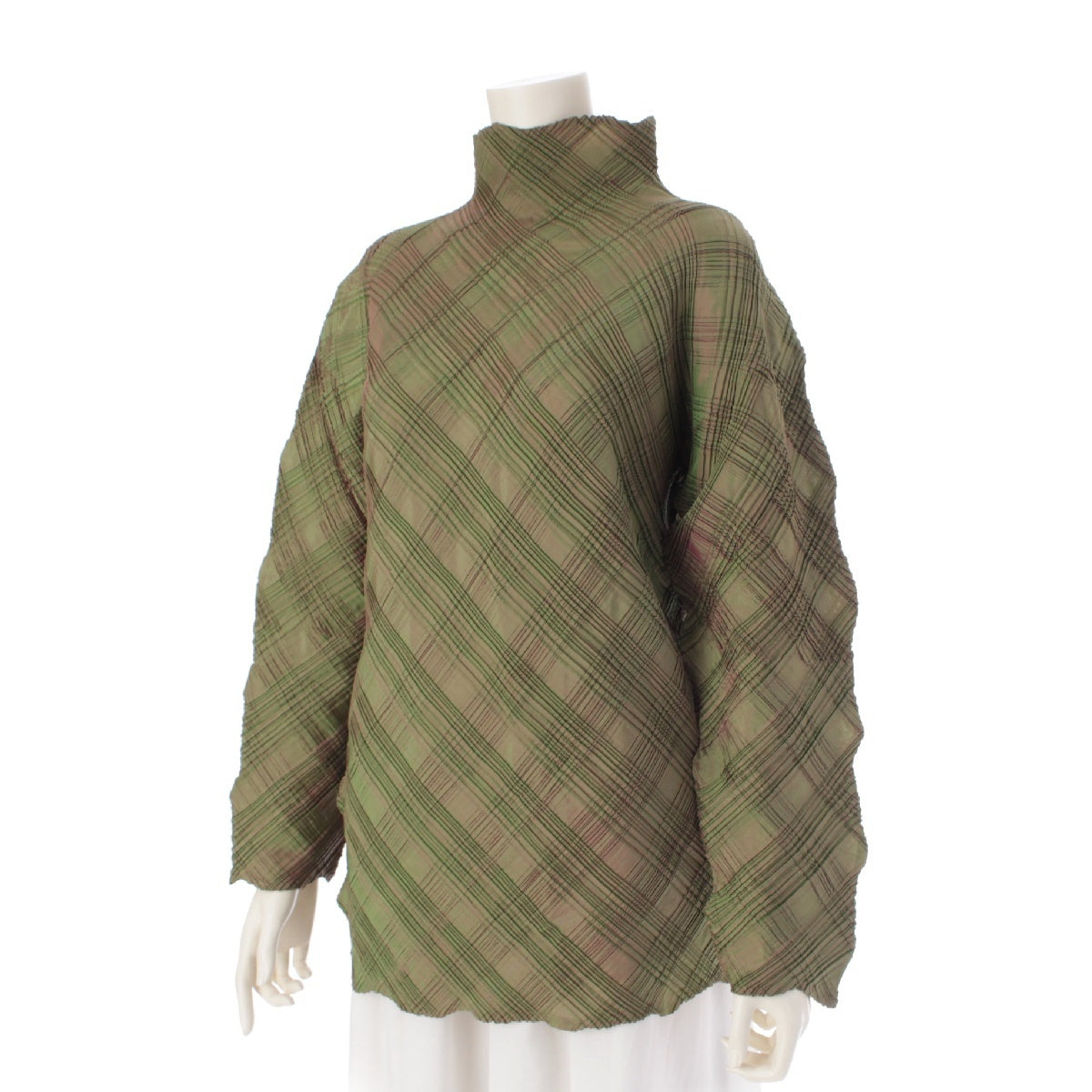 ISSEY MIYAKE vintage Check Pleated Bottleneck Cut tops IM53FJ917 Iridescent Green M