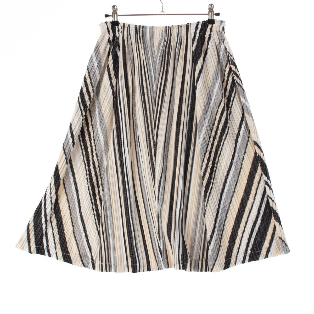 PLEATS PLEASE ISSEY  Cotton blend Striped Pleated Culottes skirt Bottoms PP61-JF644 Black x White x Cream 5