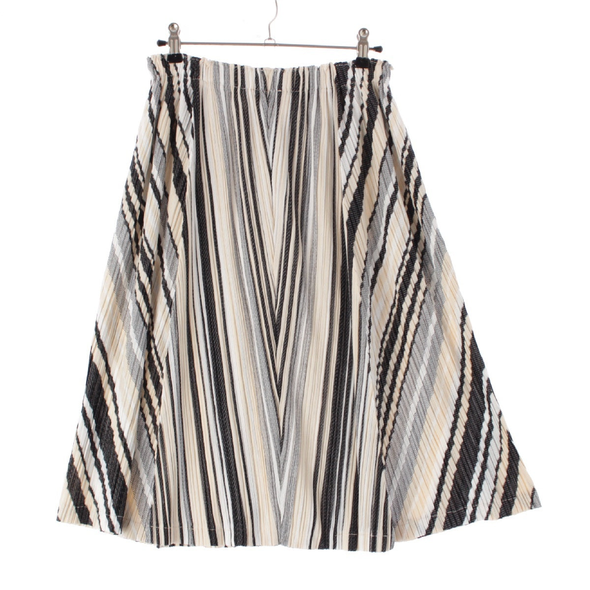 PLEATS PLEASE ISSEY  Cotton blend Striped Pleated Culottes skirt Bottoms PP61-JF644 Black x White x Cream 5