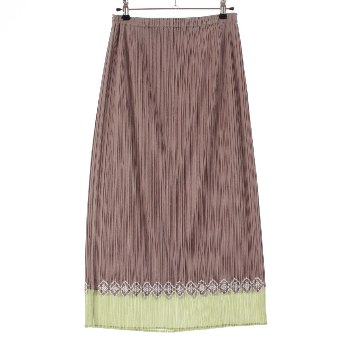 PLEATS PLEASE ISSEY  Embroidery Long skirt PP31-JG601 Beige x green 5