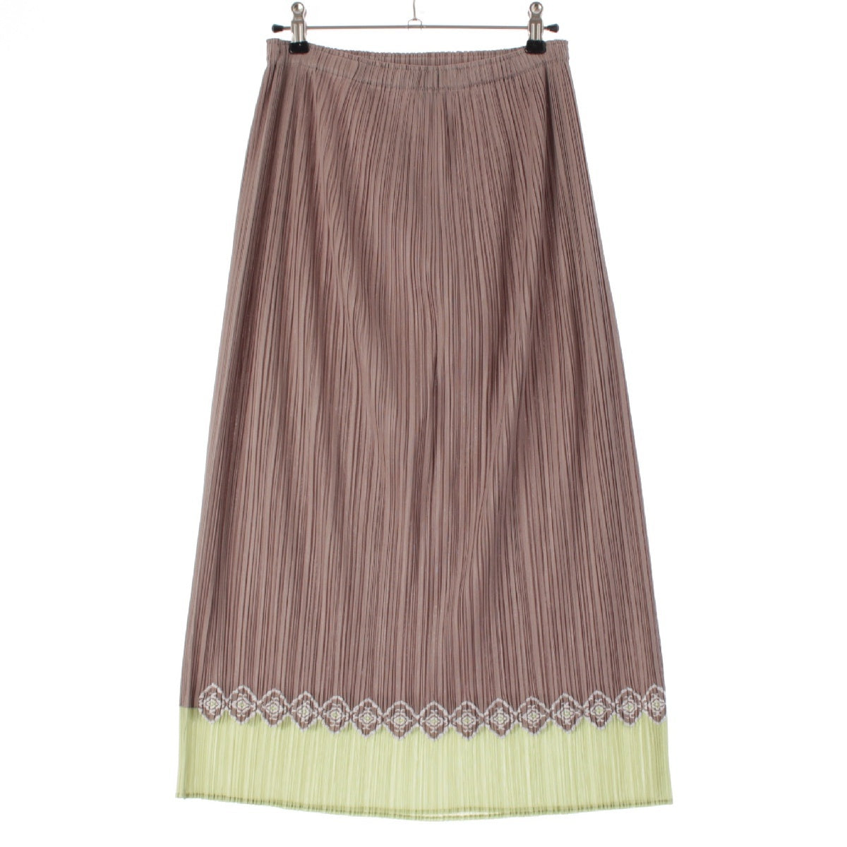 PLEATS PLEASE ISSEY  Embroidery Long skirt PP31-JG601 Beige x green 5
