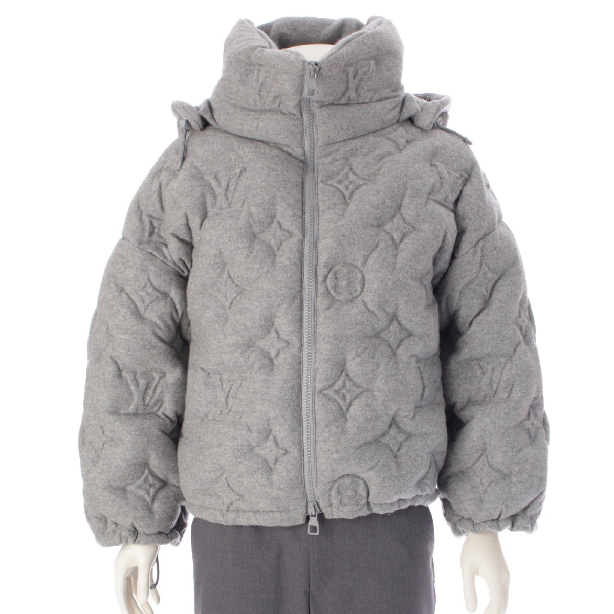 LOUIS VUITTON Cashmere x silk Monogram Boyhood Puff Jacket outer HHK72EUY5 gray 48