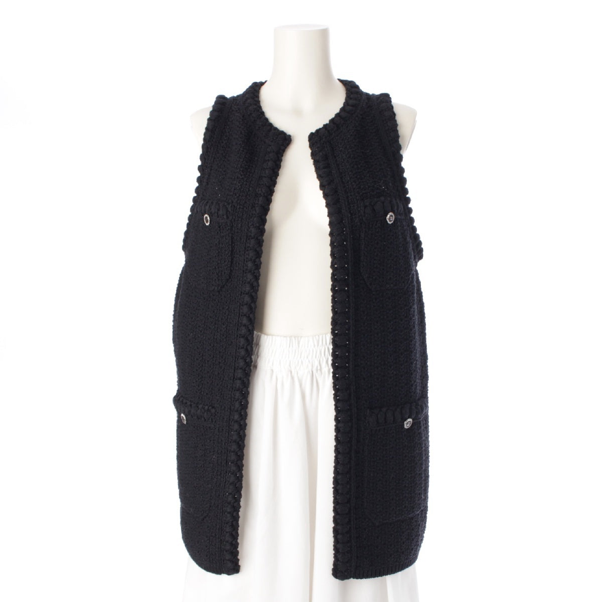 Chanel 22S COCO Button Cotton Knit Vest Gilet P72795 Black