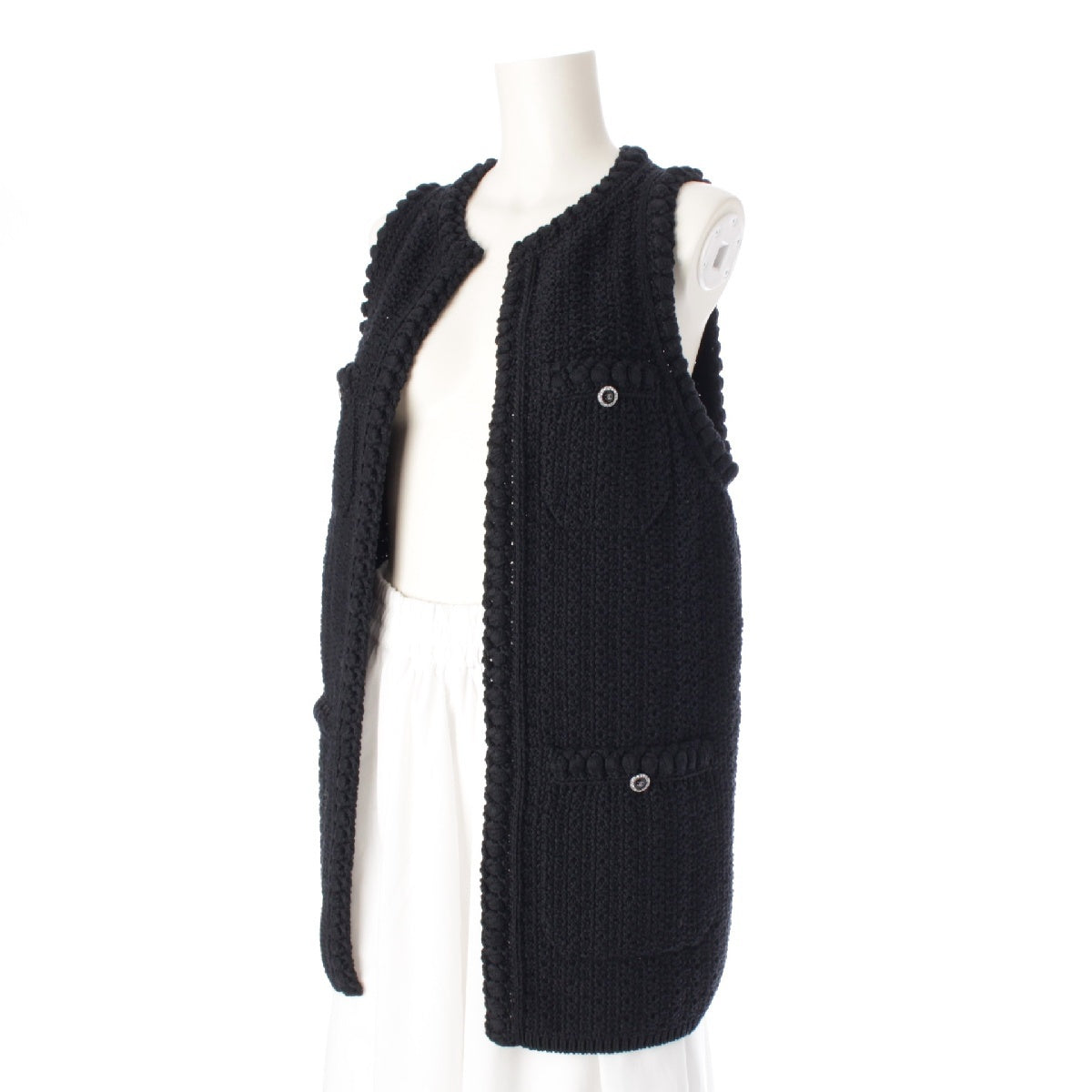 Chanel 22S COCO Button Cotton Knit Vest Gilet P72795 Black
