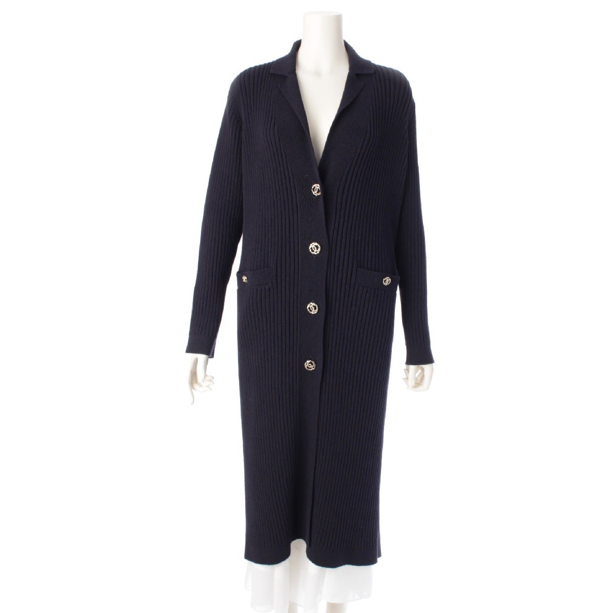 Chanel 20P Cotton Knit COCO Mark Button Cardigan P63309 Navy 34
