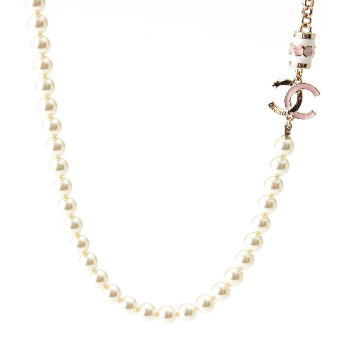 CHANEL I24B COCO Mark Pearl Necklace Pendant accessories White x pink