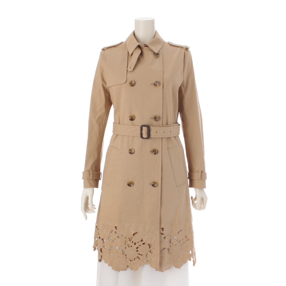 VALENTINO cotton Lace hem Belt trench coat outer beige 00