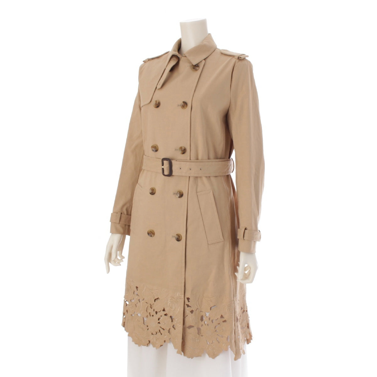 VALENTINO cotton Lace hem Belt trench coat outer beige 00