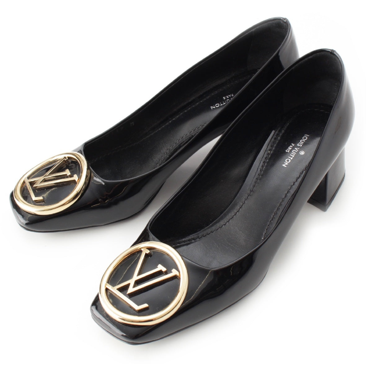 LOUIS VUITTON Madeleine Line patent LV Circle Heels pumps shoes black 37