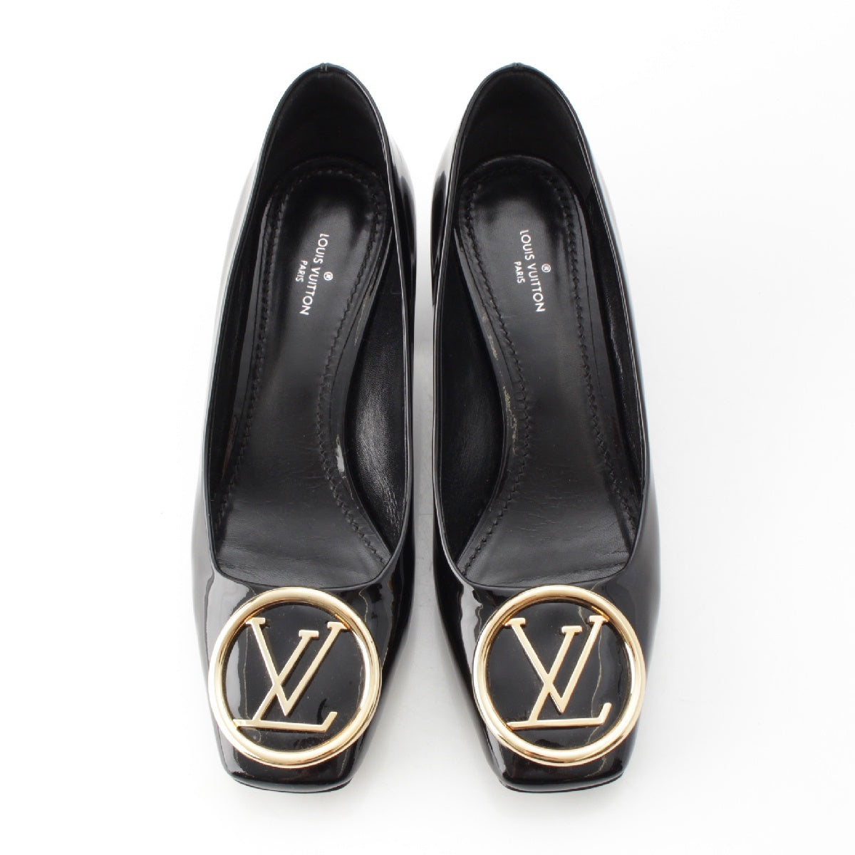 LOUIS VUITTON Madeleine Line patent LV Circle Heels pumps shoes black 37