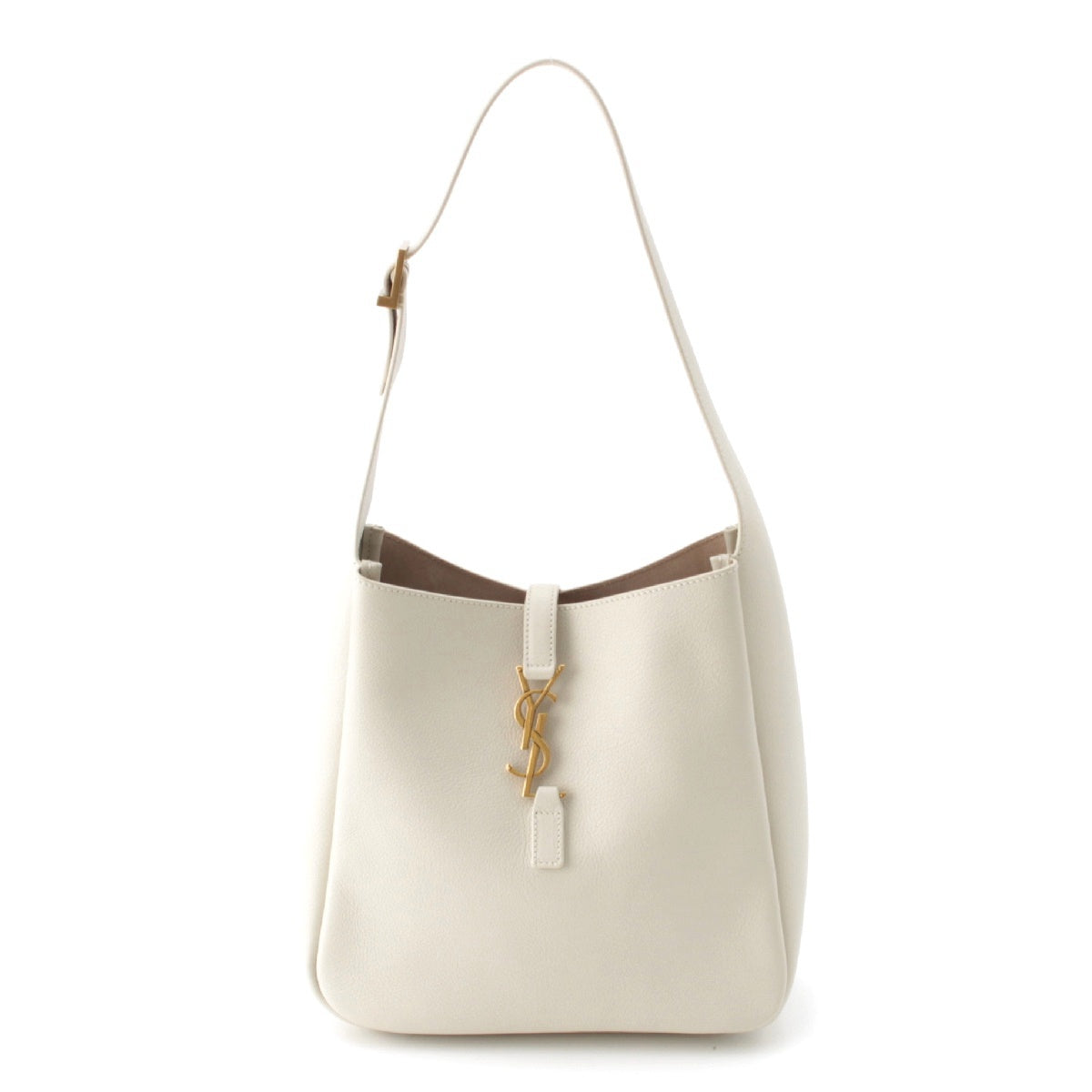 SAINT LAURENT Le Cincasset Small Grain leather YSL logo one belt hobo Tote Bag 713938 white