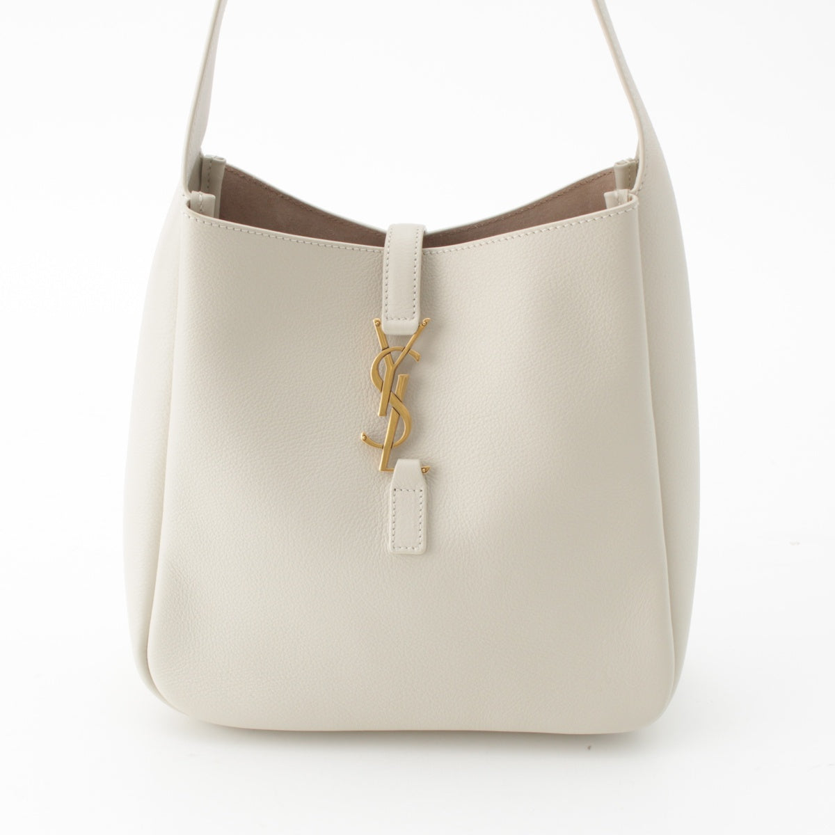 SAINT LAURENT Le Cincasset Small Grain leather YSL logo one belt hobo Tote Bag 713938 white