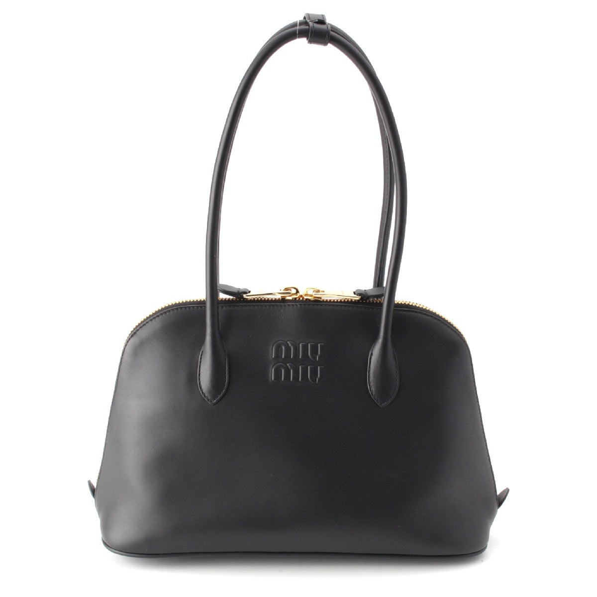 MIUMIU 24 years leather Logo embossed Handbag 5BA289 black