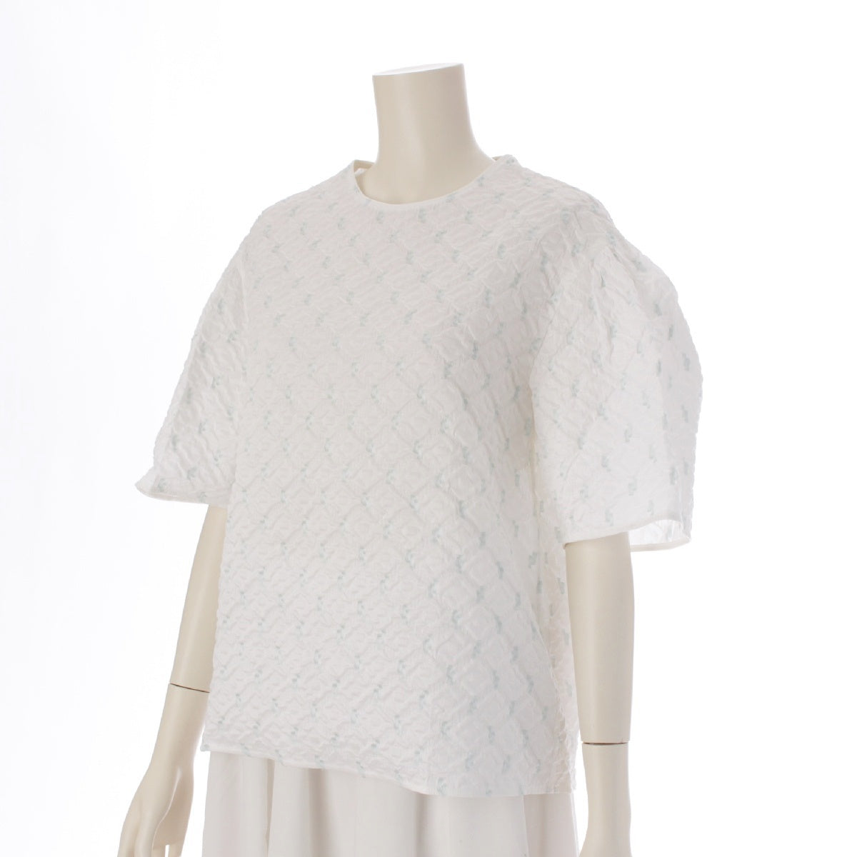 Drawer 24Stainless Steel M.SUMMER1 Matelasse Puffy Jacquard All-over Pattern blouse tops 6521-234-1194 white 36
