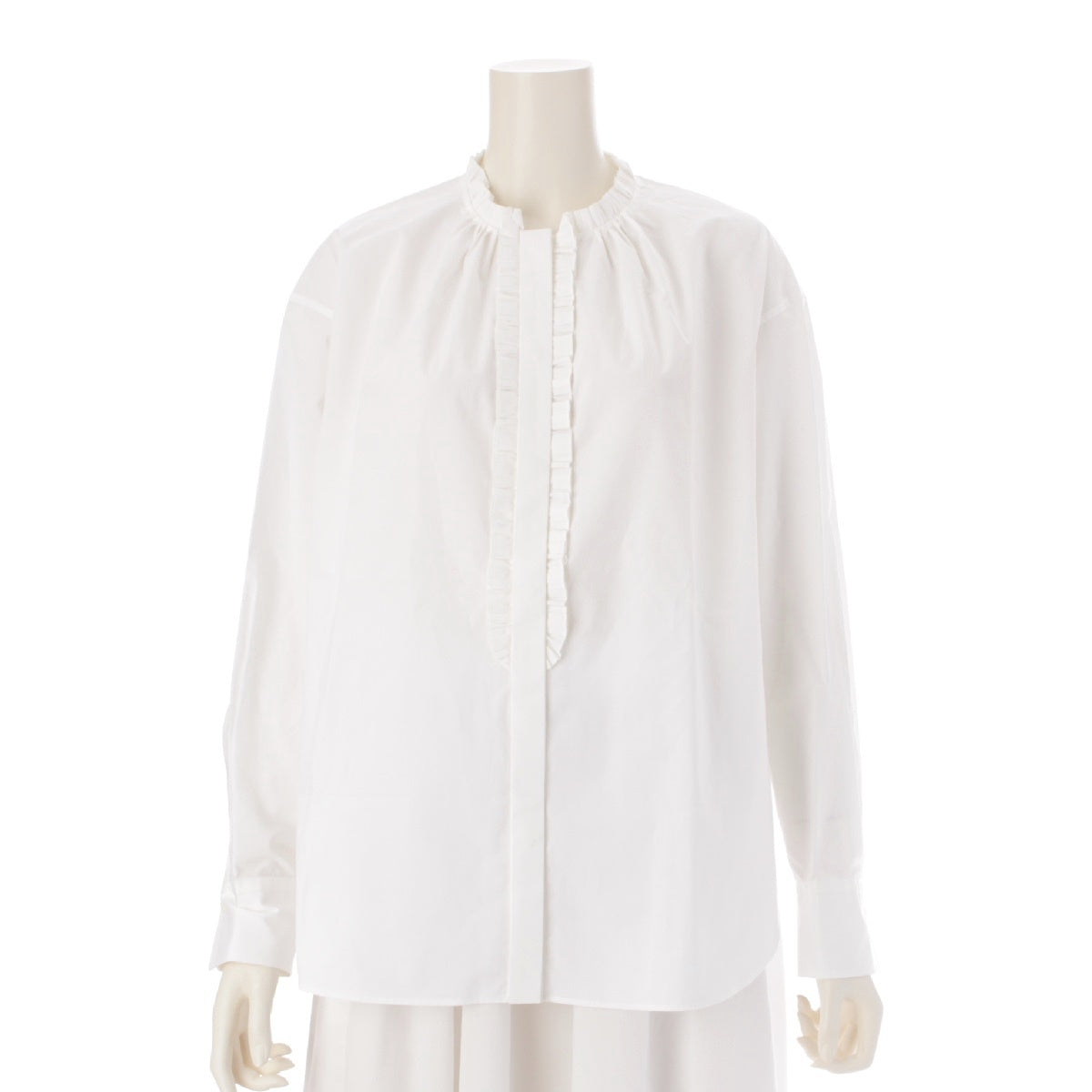 Drawer cotton Ruffle design pleated shirt long sleeve shirt blouse tops 6511-299-0538 white 36