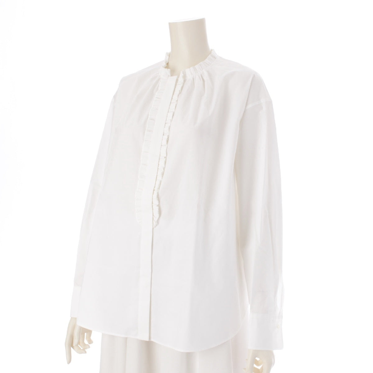 Drawer cotton Ruffle design pleated shirt long sleeve shirt blouse tops 6511-299-0538 white 36