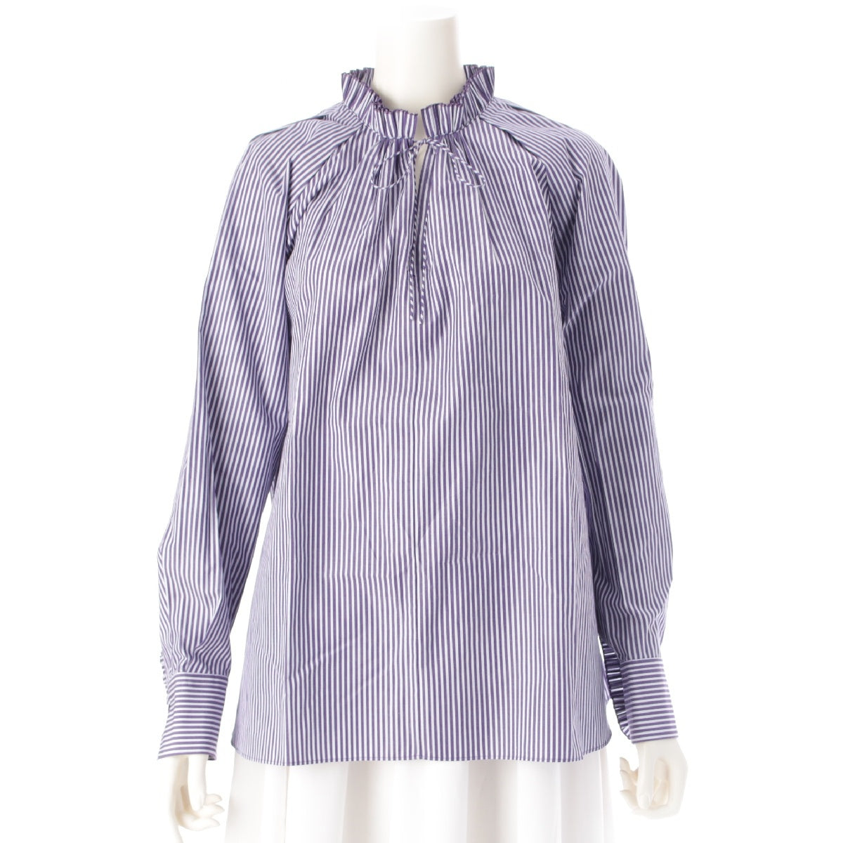 Drawer 22AW winter1 cotton Stripes Frills blouse Shirt tops 6511-299-1031 Purple white 36
