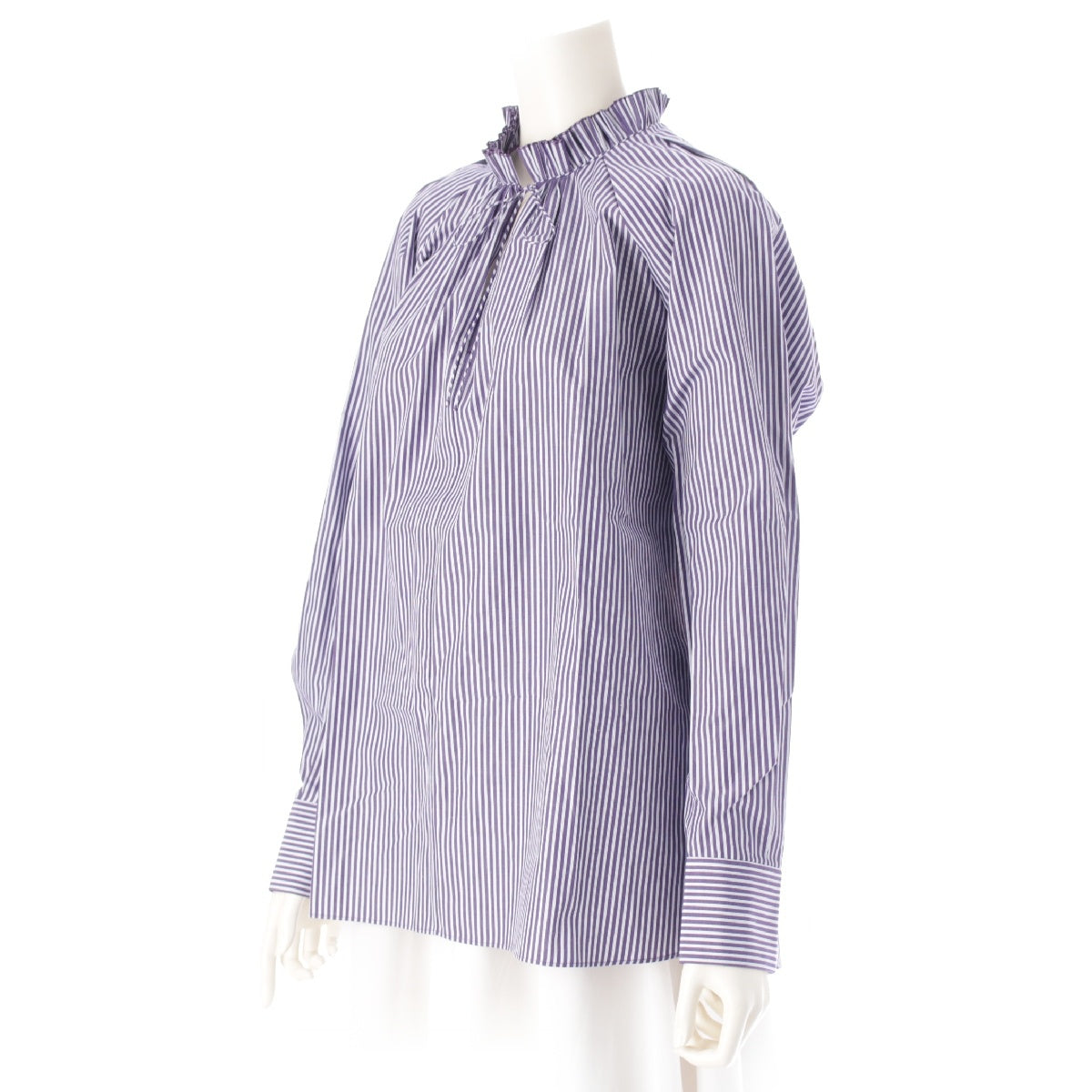 Drawer 22AW winter1 cotton Stripes Frills blouse Shirt tops 6511-299-1031 Purple white 36