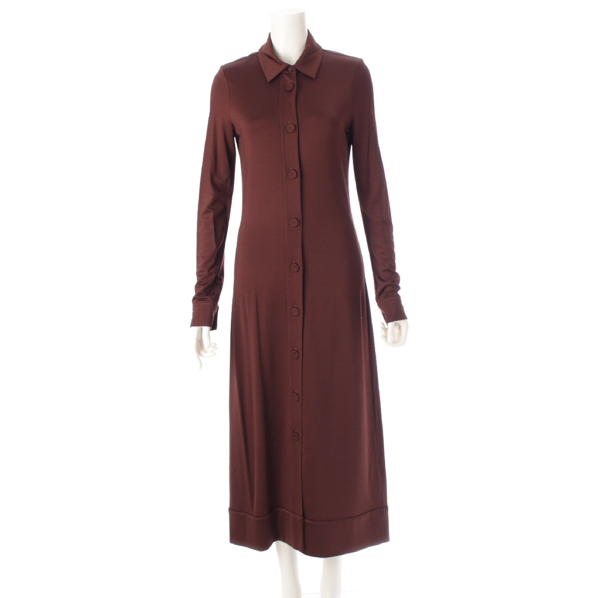 JIL SANDER Rayon Double-breasted Maxi Long one piece shirt Dark brown 32