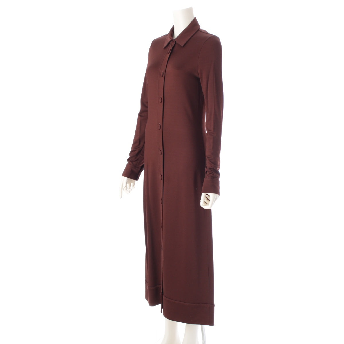 JIL SANDER Rayon Double-breasted Maxi Long one piece shirt Dark brown 32