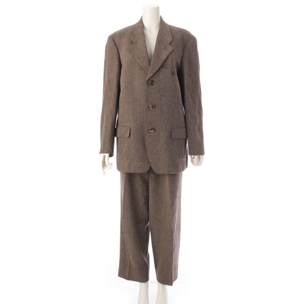 ISSEY MIYAKE wool tweed Pants setup Jacket Slacks ME73-FF176 Brown L