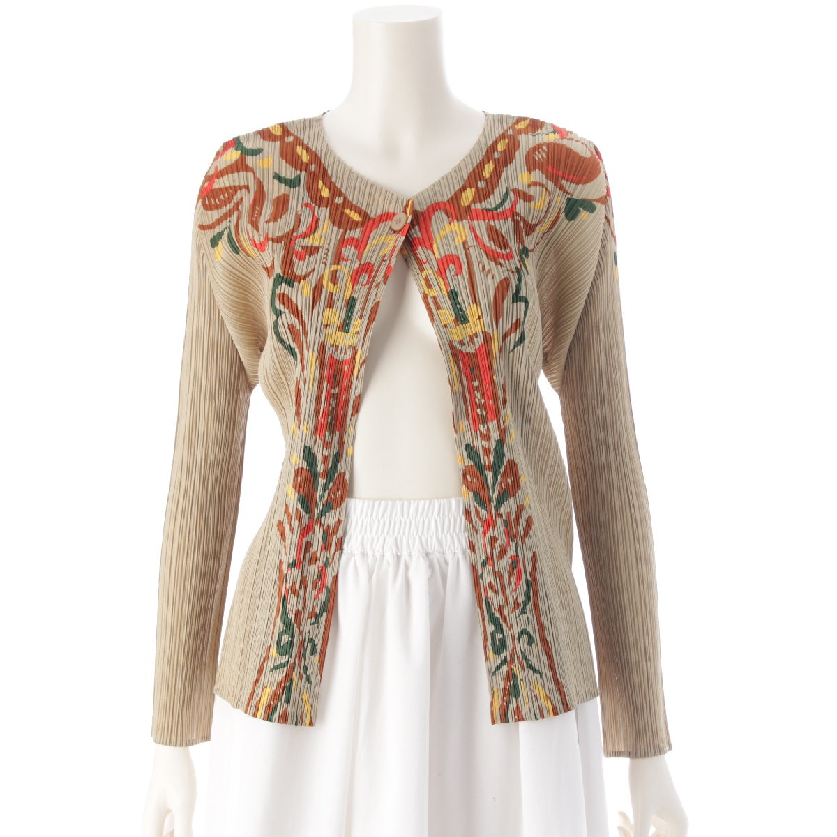 PLEATS PLEASE ISSEY  One button, same pattern cardigan tops PP93-J0893 beige 3