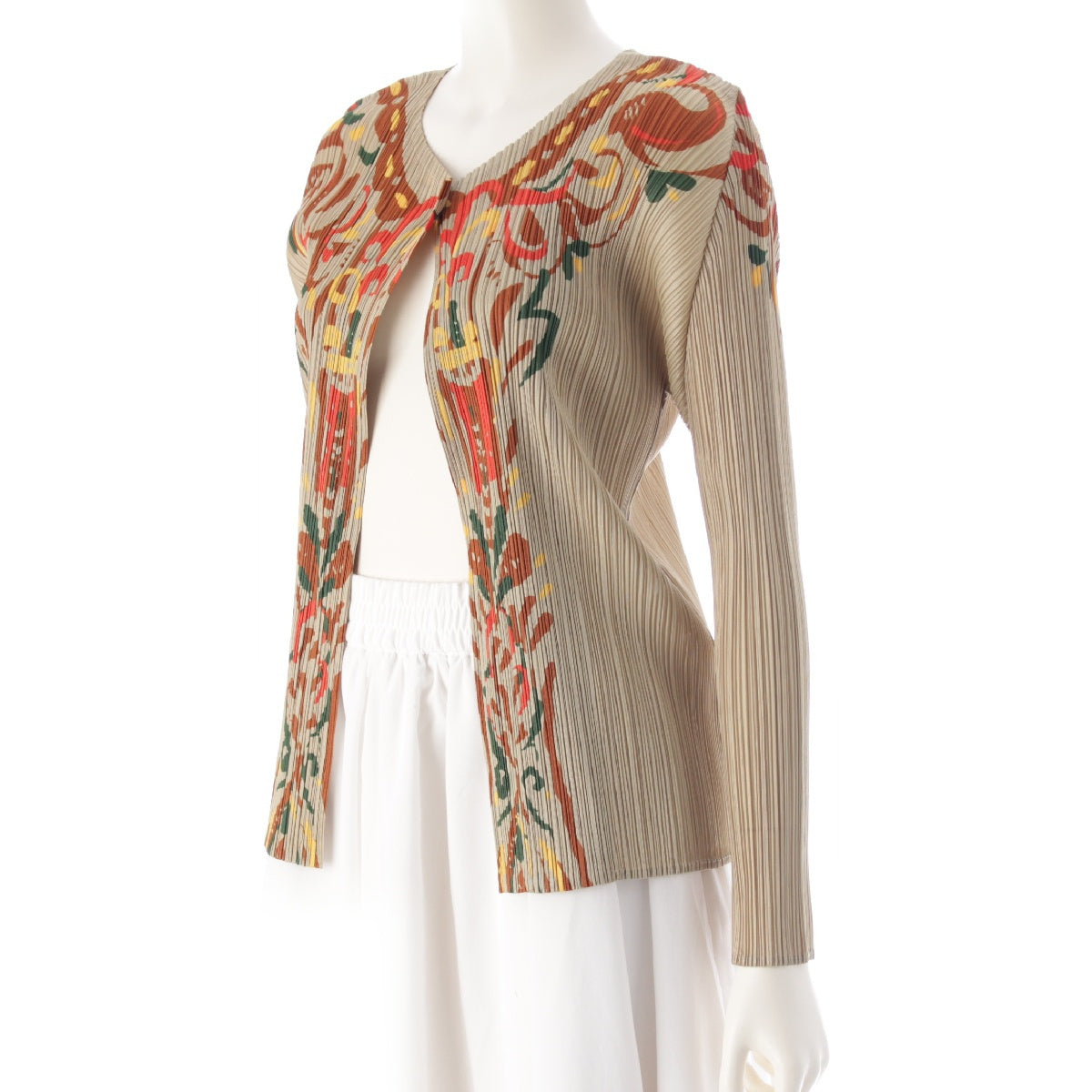 PLEATS PLEASE ISSEY  One button, same pattern cardigan tops PP93-J0893 beige 3