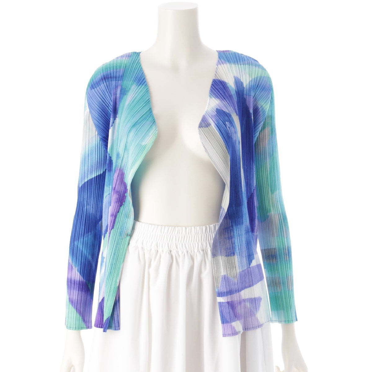 PLEATS PLEASE ISSEY  Buttonless Watercolor Pattern cardigan tops PP01-J0687 Blue multicolor 3