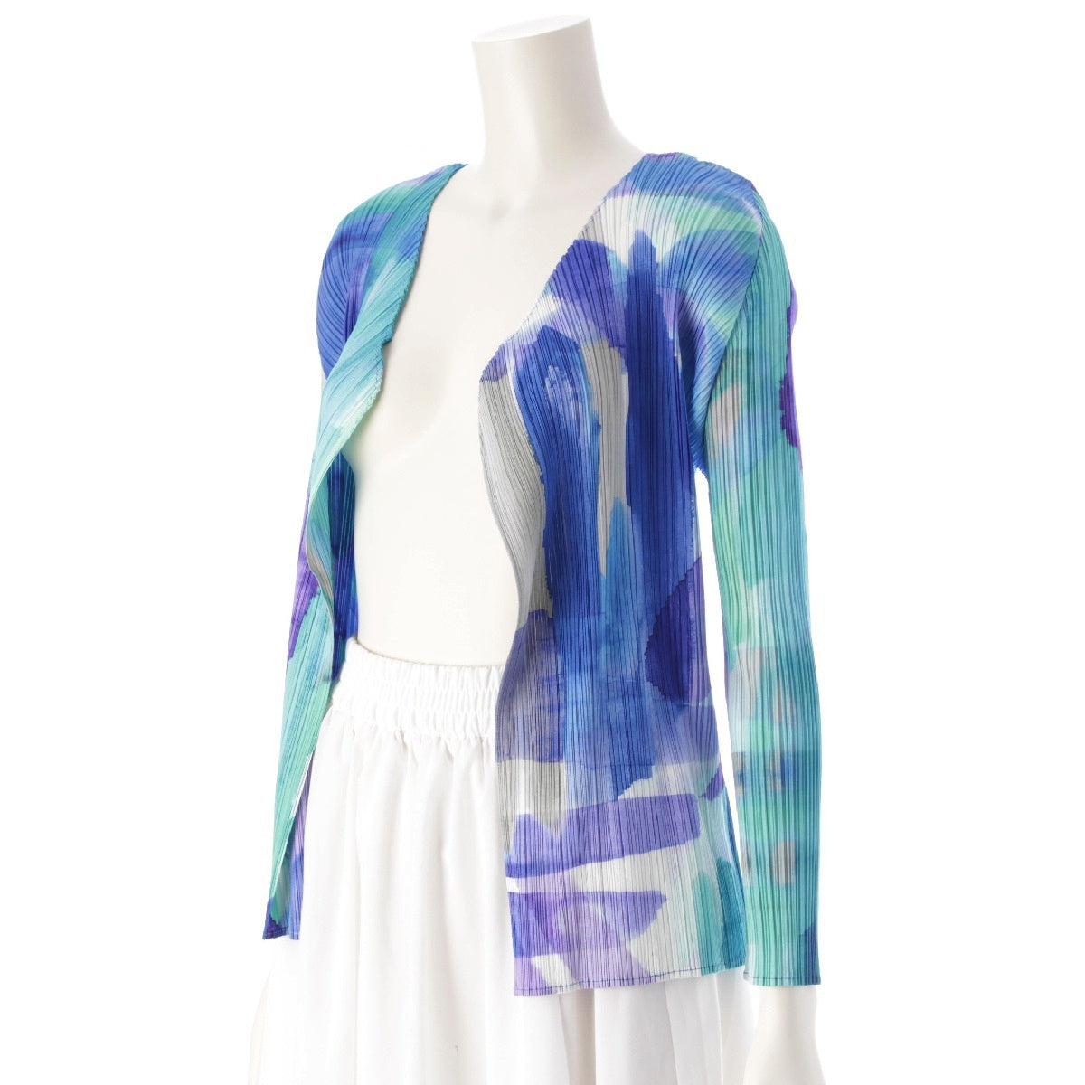 PLEATS PLEASE ISSEY  Buttonless Watercolor Pattern cardigan tops PP01-J0687 Blue multicolor 3