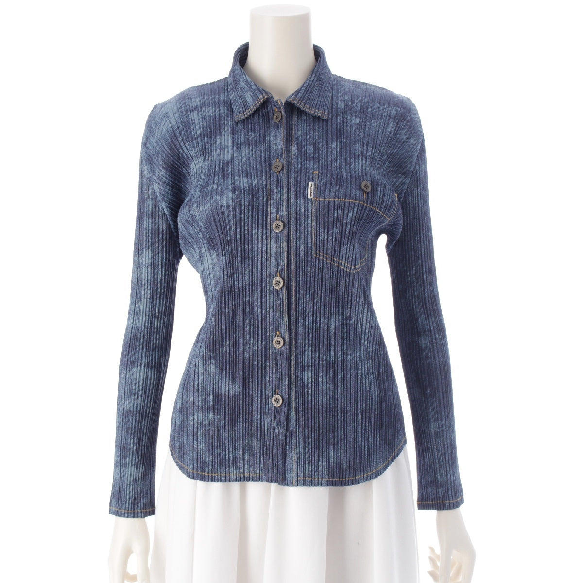 PLEATS PLEASE ISSEY  denim transfer Long sleeve shirt tops PP53-JJ514 blue 3
