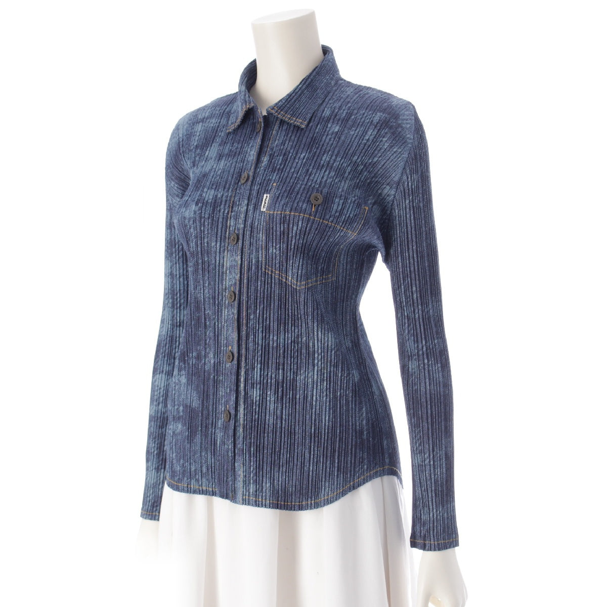 PLEATS PLEASE ISSEY  denim transfer Long sleeve shirt tops PP53-JJ514 blue 3