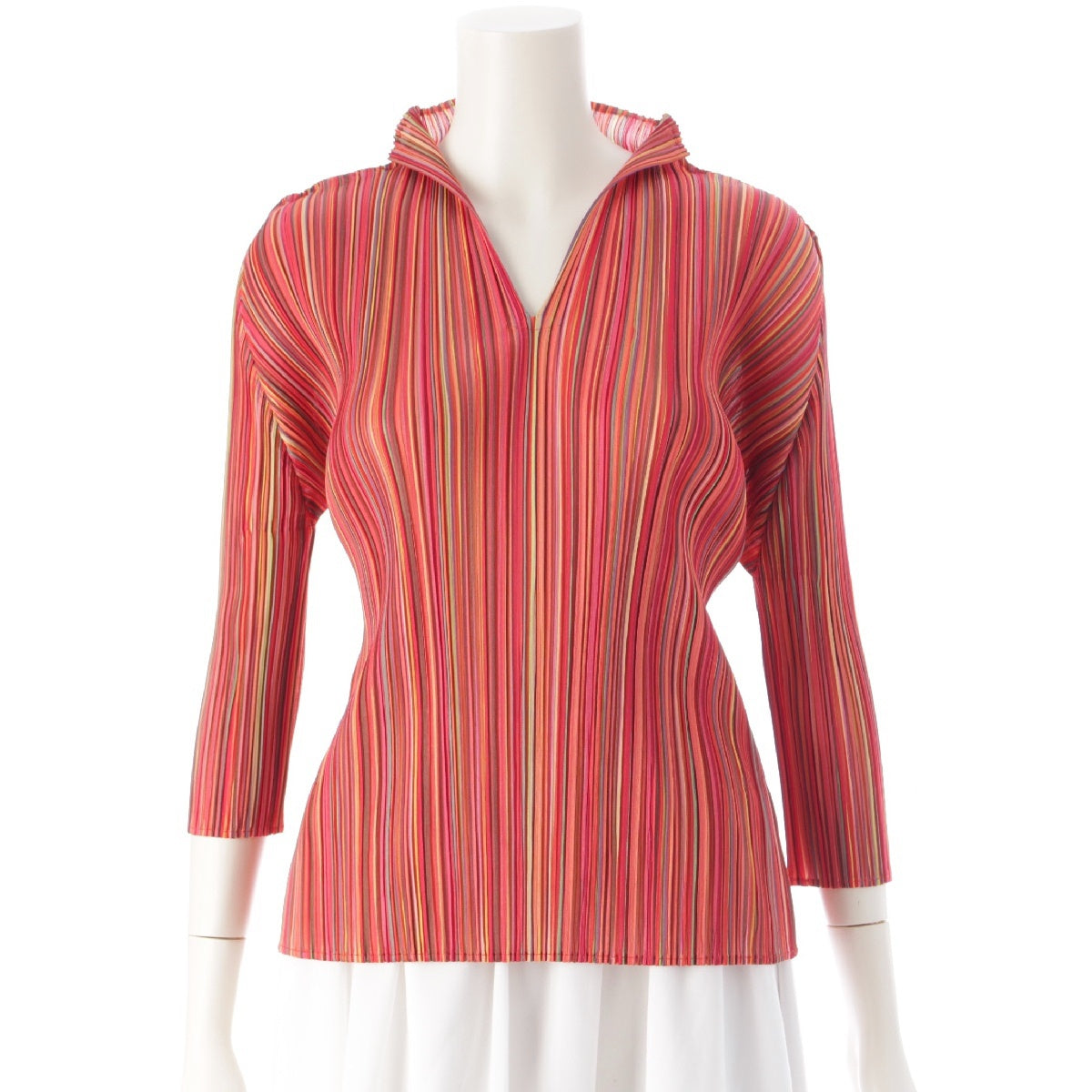 PLEATS PLEASE ISSEY  Striped 3/4 length blouse tops PP11-JK556 multicolor 3