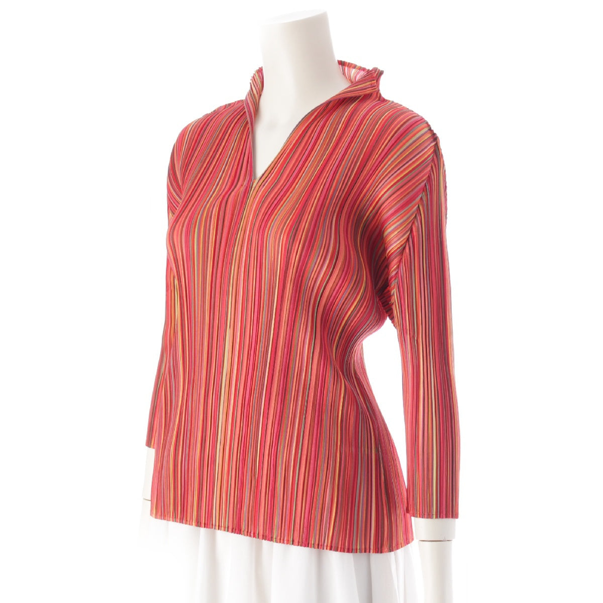 PLEATS PLEASE ISSEY  Striped 3/4 length blouse tops PP11-JK556 multicolor 3