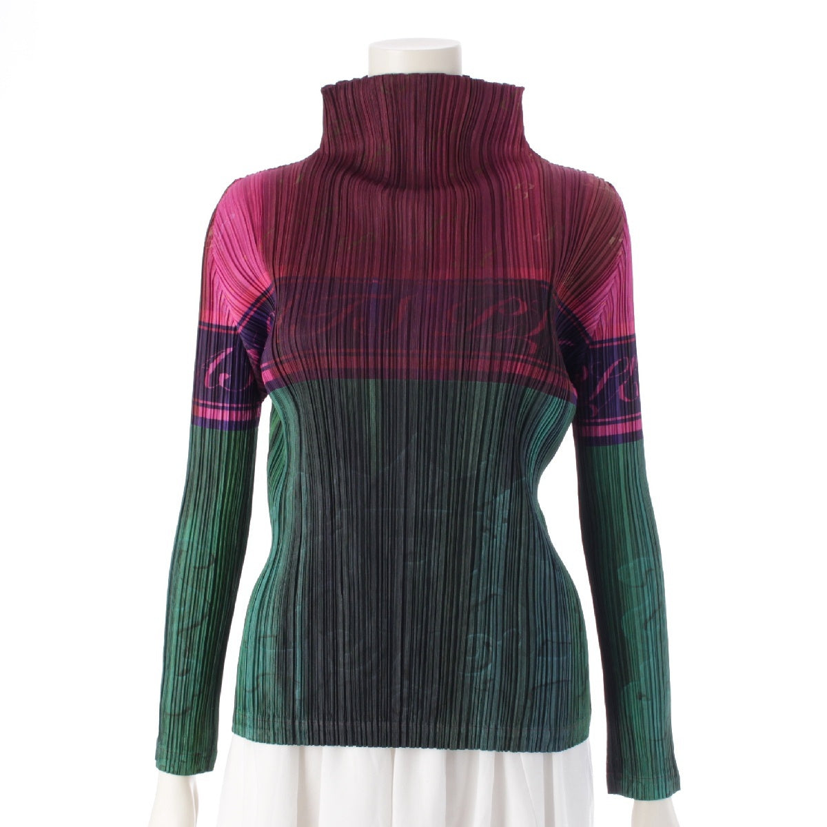 PLEATS PLEASE ISSEY  Champagne Bottle Mock Neck Cut Long sleeve top PP83-JK671 Purple Green Multicolor 3