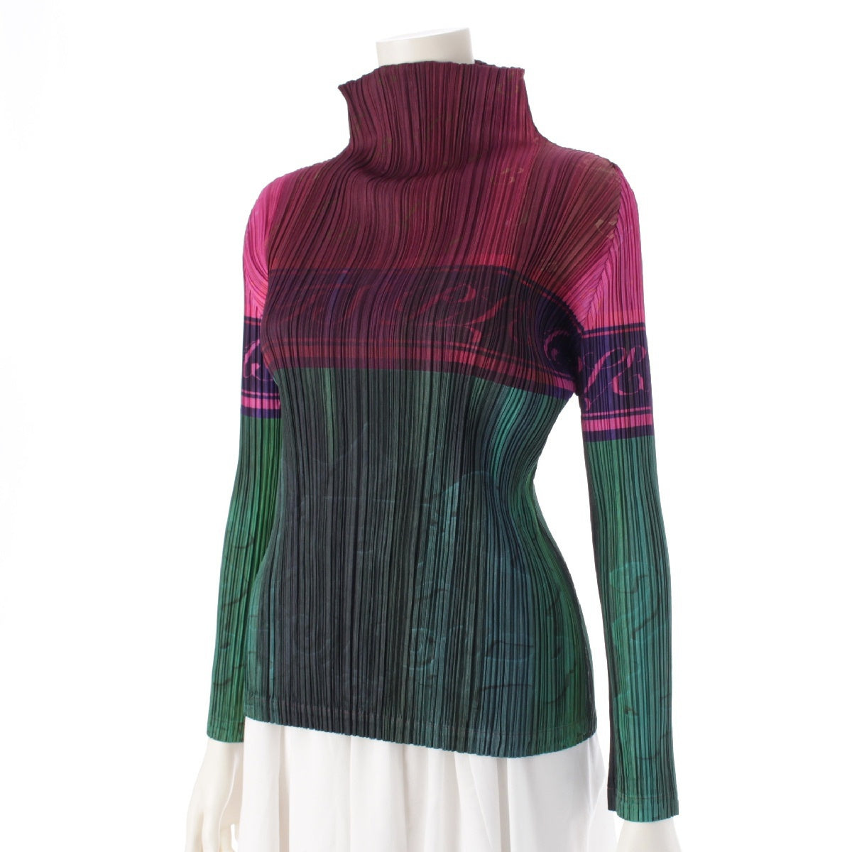 PLEATS PLEASE ISSEY  Champagne Bottle Mock Neck Cut Long sleeve top PP83-JK671 Purple Green Multicolor 3