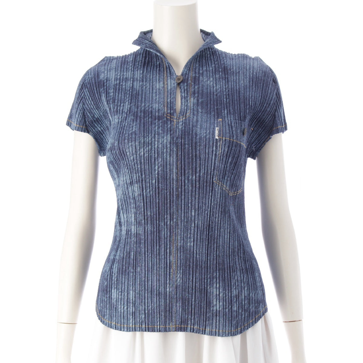 PLEATS PLEASE ISSEY  Denim Transfer Short Sleeve blouse tops PP53-JK512 blue 3