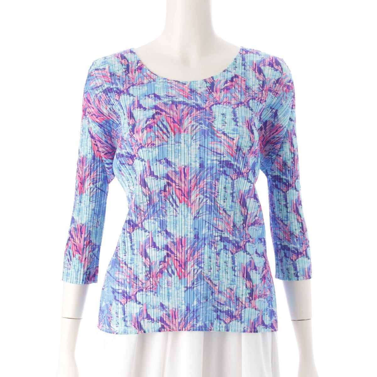 PLEATS PLEASE ISSEY  Flower pattern Cut tops PP11-JK891 Blue x pink 3
