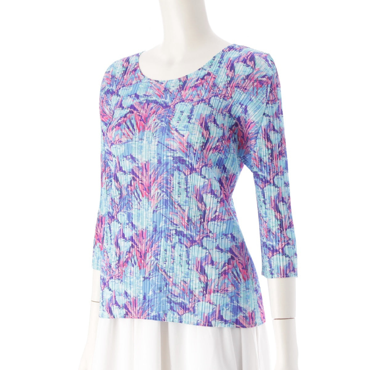PLEATS PLEASE ISSEY  Flower pattern Cut tops PP11-JK891 Blue x pink 3