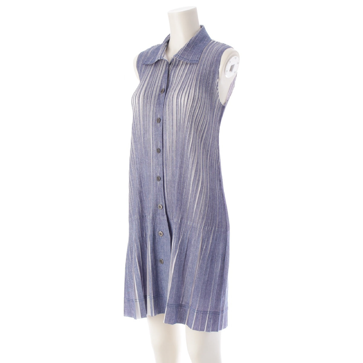 PLEATS PLEASE ISSEY  Denim Transfer Sleeveless one piece dress PP11-JT617 Blue x white 3