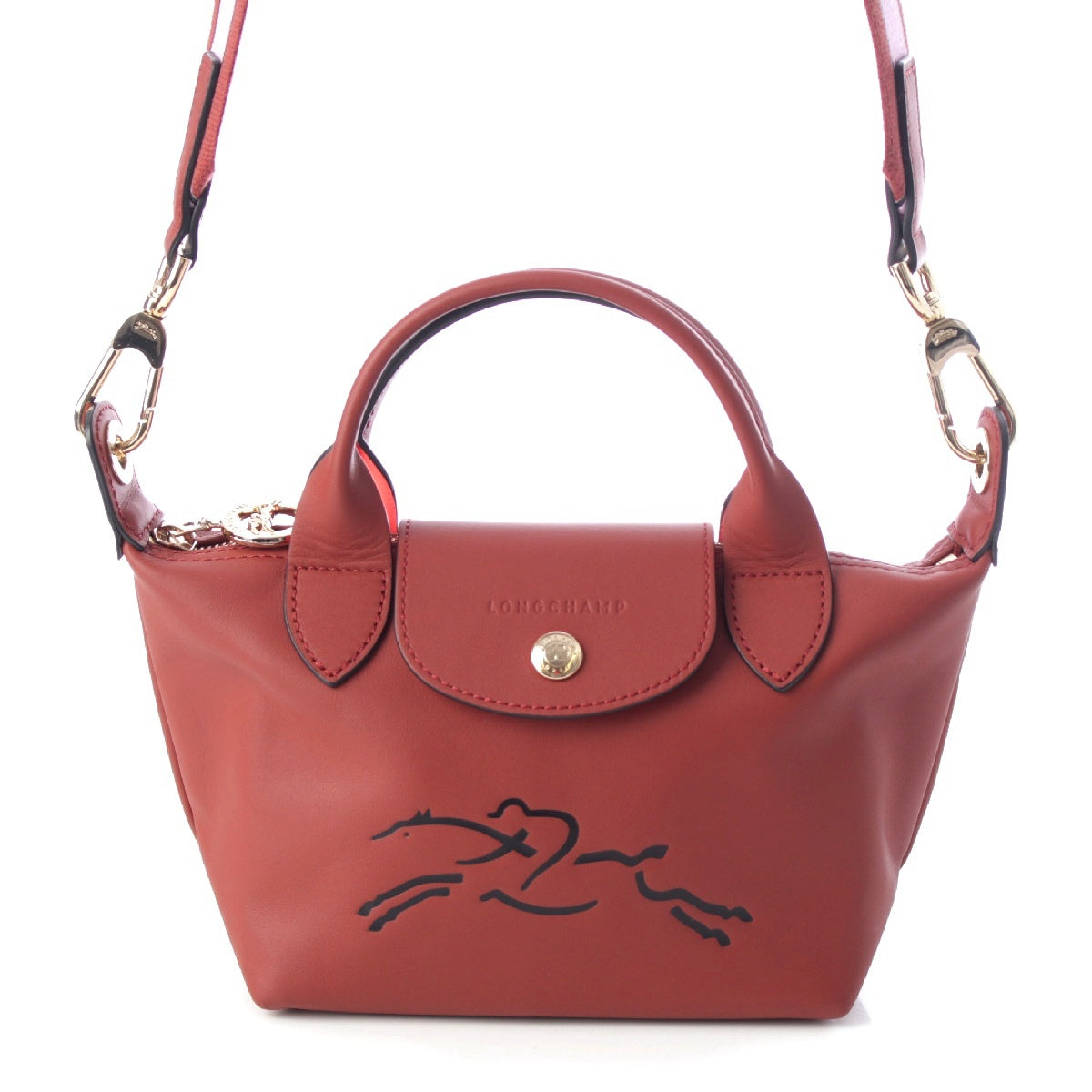 Longchamp leather Pliage Jockey 2WAY Shoulder Handbag bag Brown