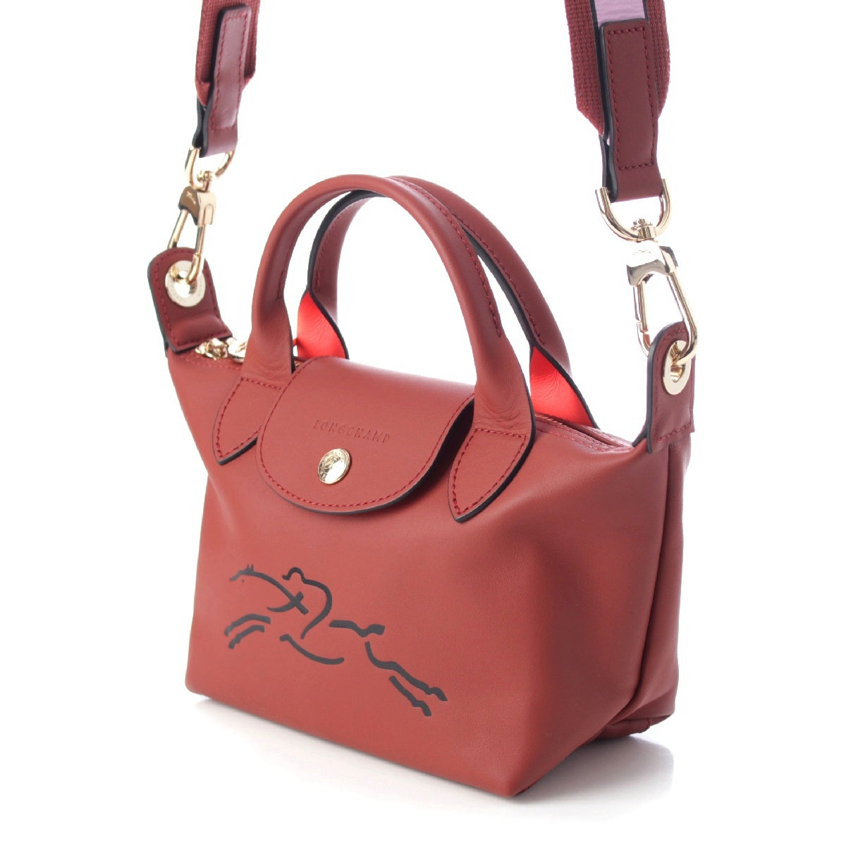 Longchamp leather Pliage Jockey 2WAY Shoulder Handbag bag Brown