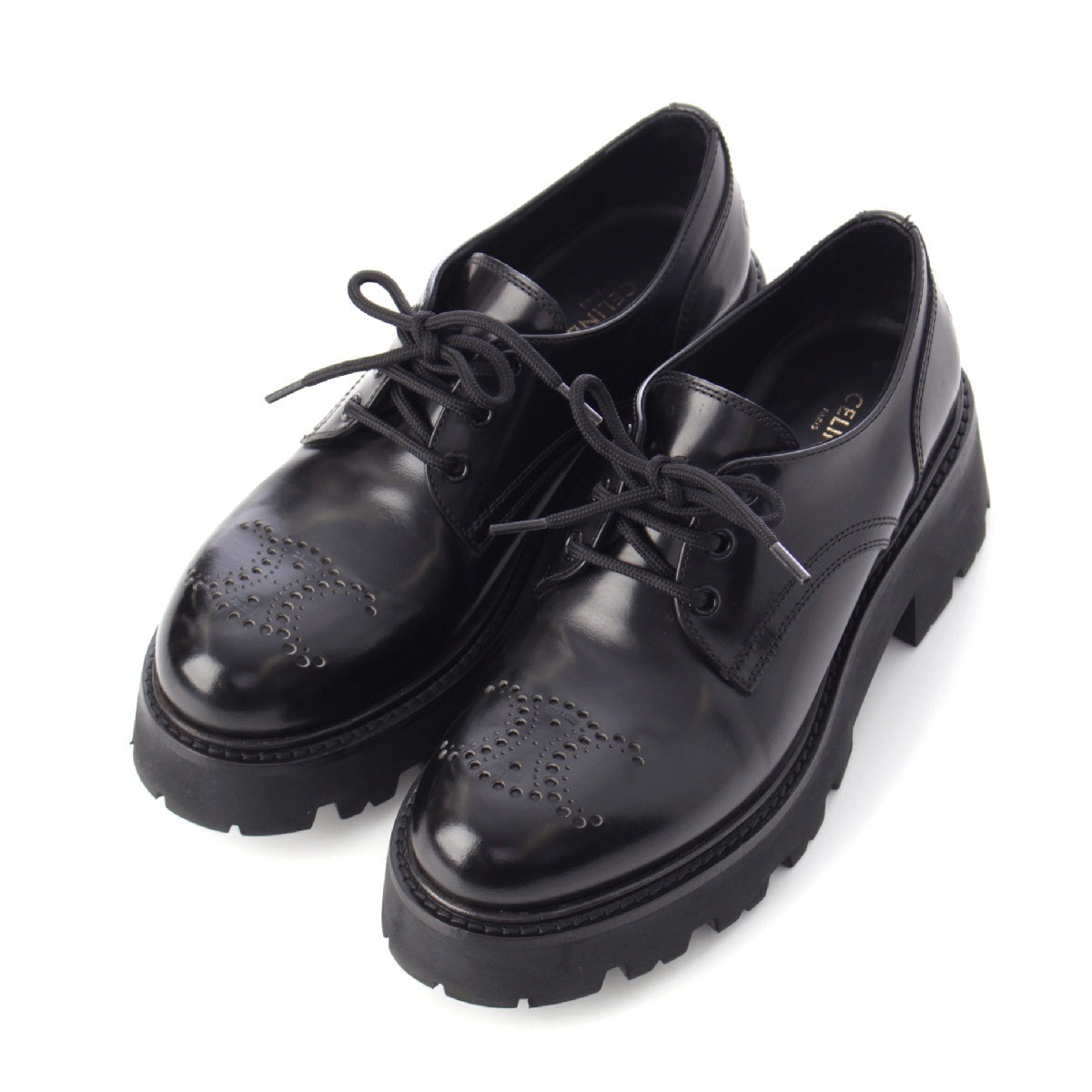 CELINE leather Triomphe Perforated Ranger Derby Lace-up Dress shoes Shoes shoes black 36