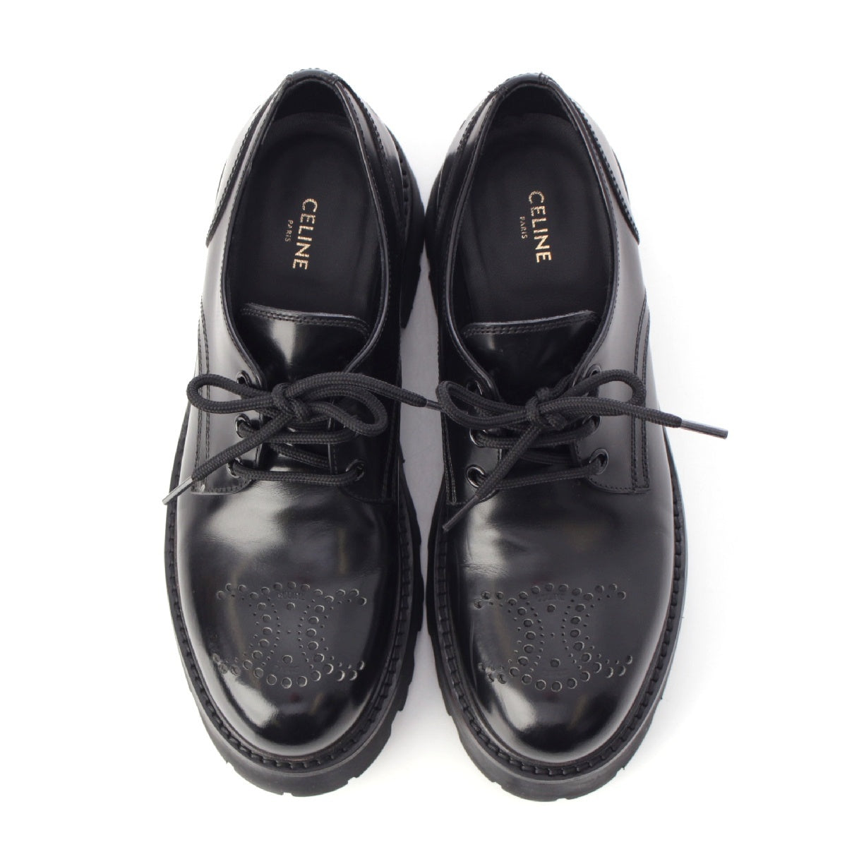 CELINE leather Triomphe Perforated Ranger Derby Lace-up Dress shoes Shoes shoes black 36