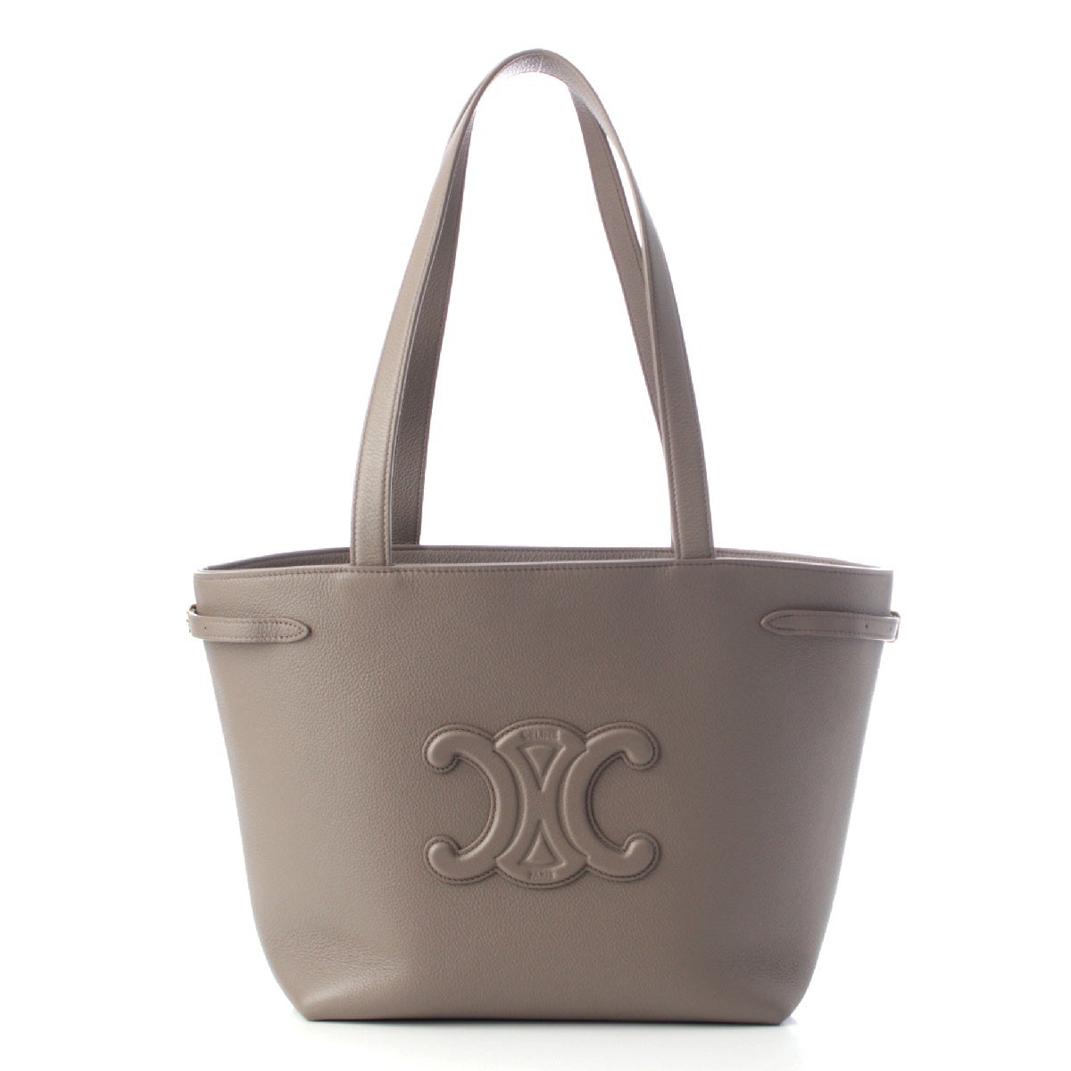 CELINE Grained calfskin Hippo Anais Cuir Triomphe Tote Bag Pebble Grey Small