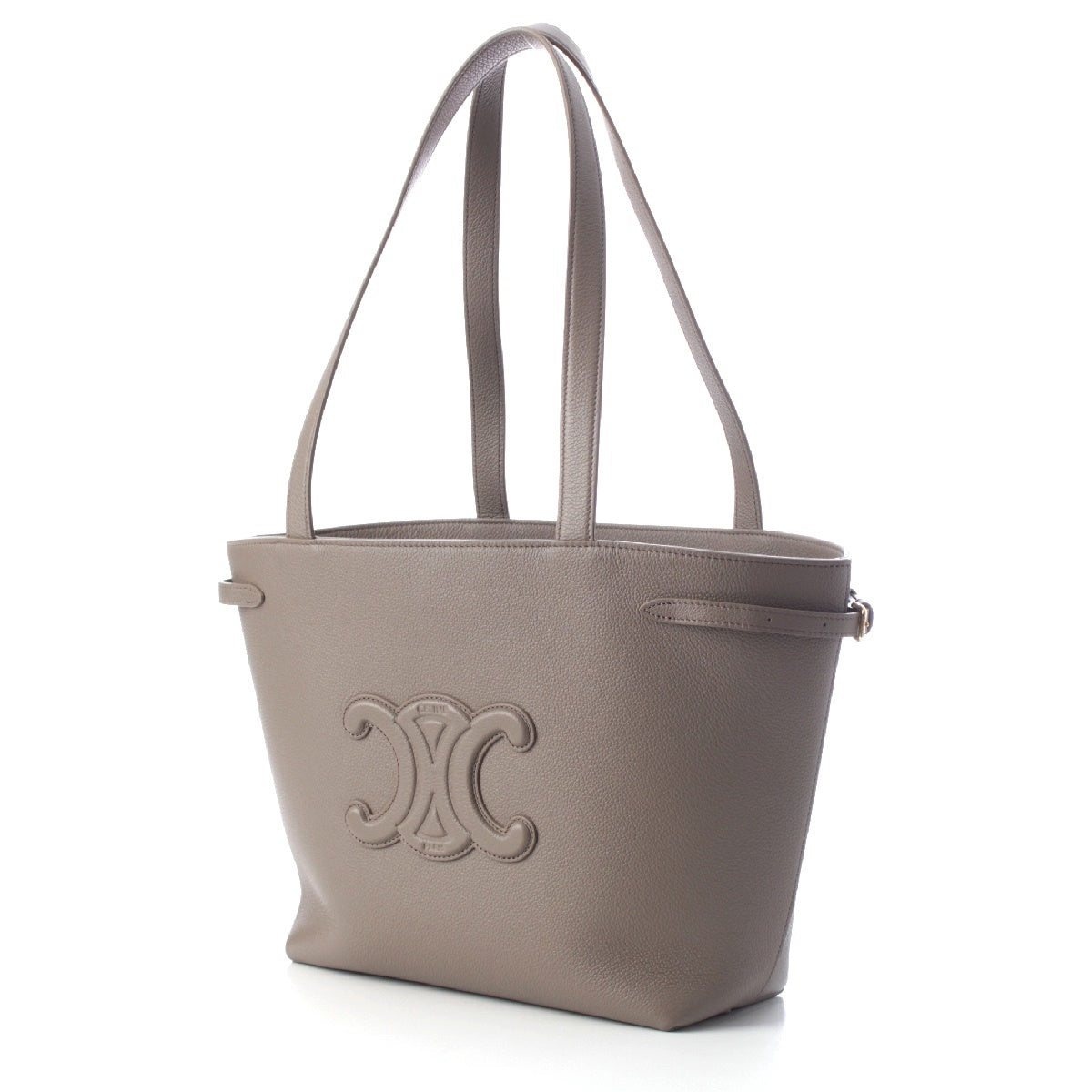 CELINE Grained calfskin Hippo Anais Cuir Triomphe Tote Bag Pebble Grey Small