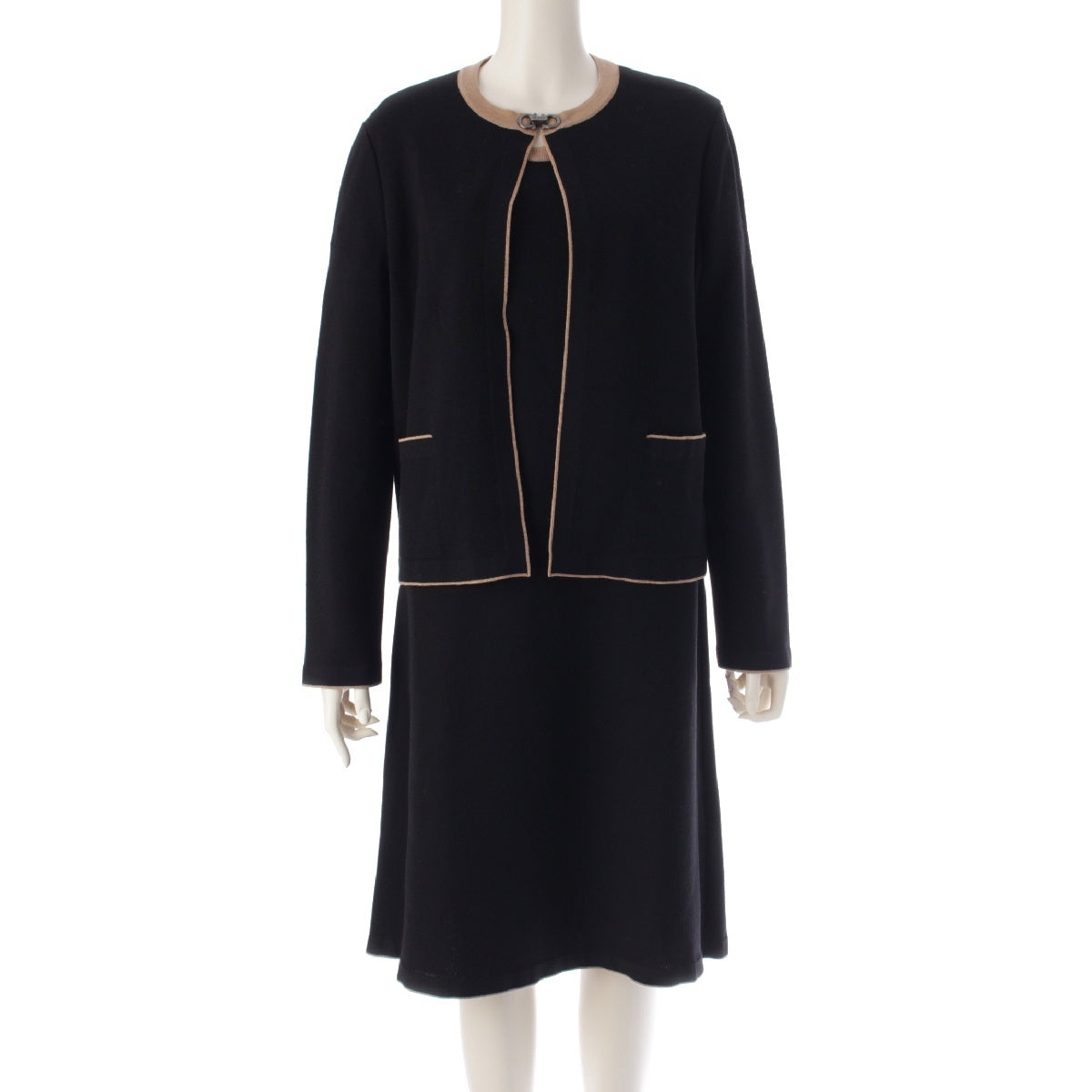 Salvatore Ferragamo Silk blend Double Gancini ensemble One Piece Cardigan black L