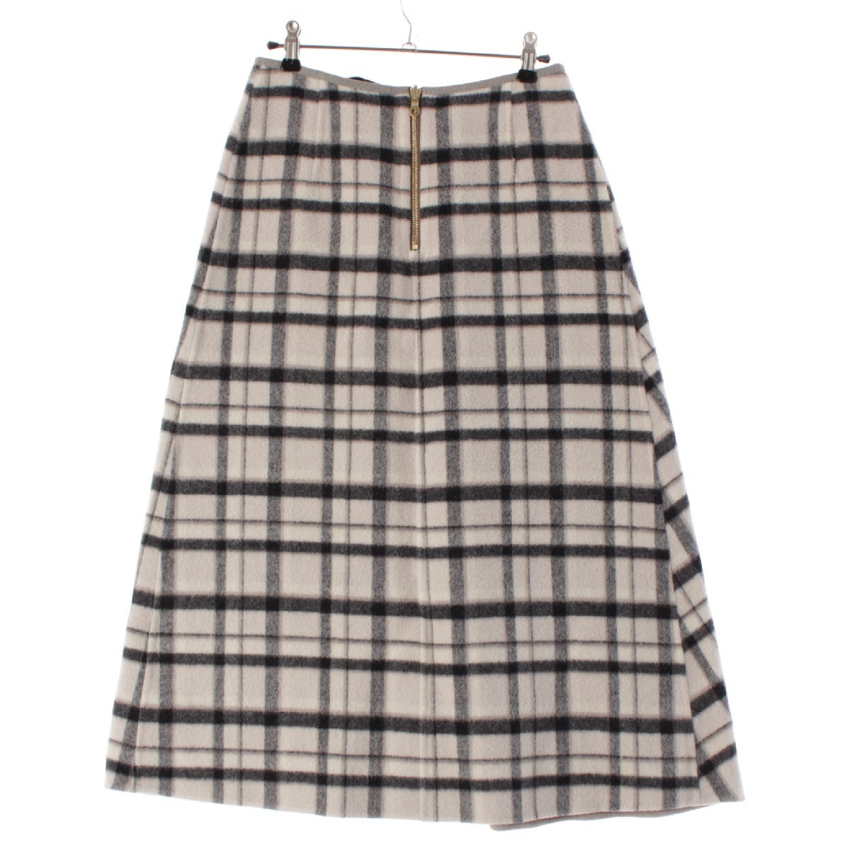 Drawer wool check skirt Trapezoid 6524-299-1666 White Ivory 36